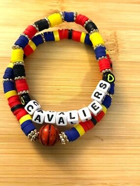 Cavaliers Beaded Basketball Stretch Bracelet Set- Red Blue Yellow Black